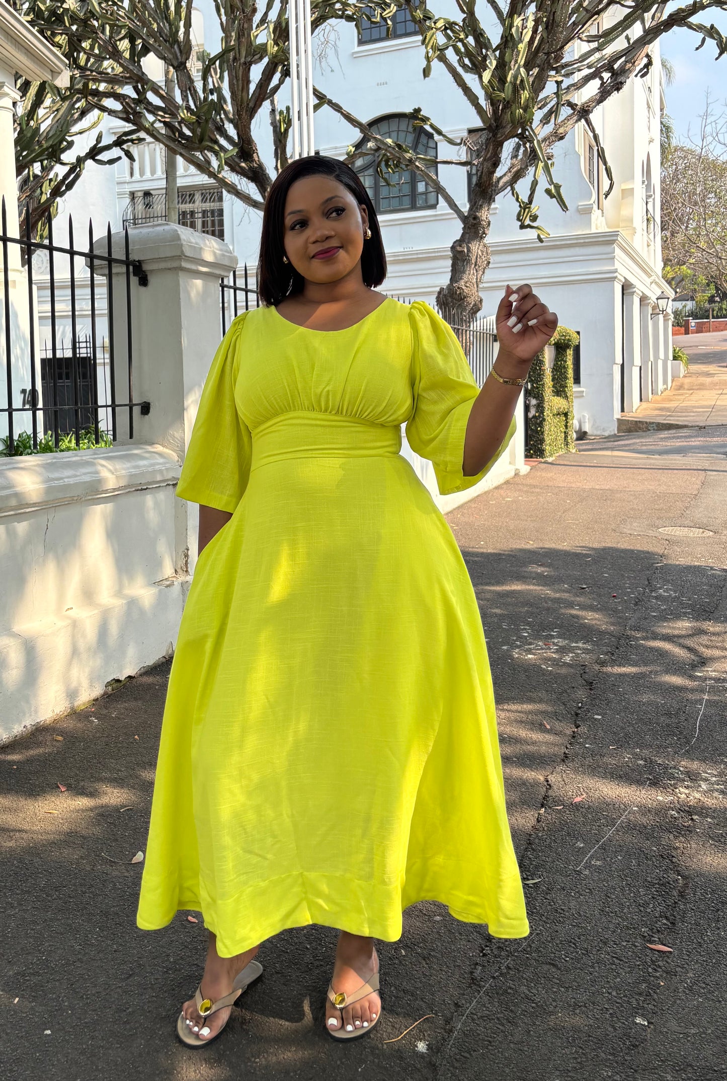 Lime green A line linen dress