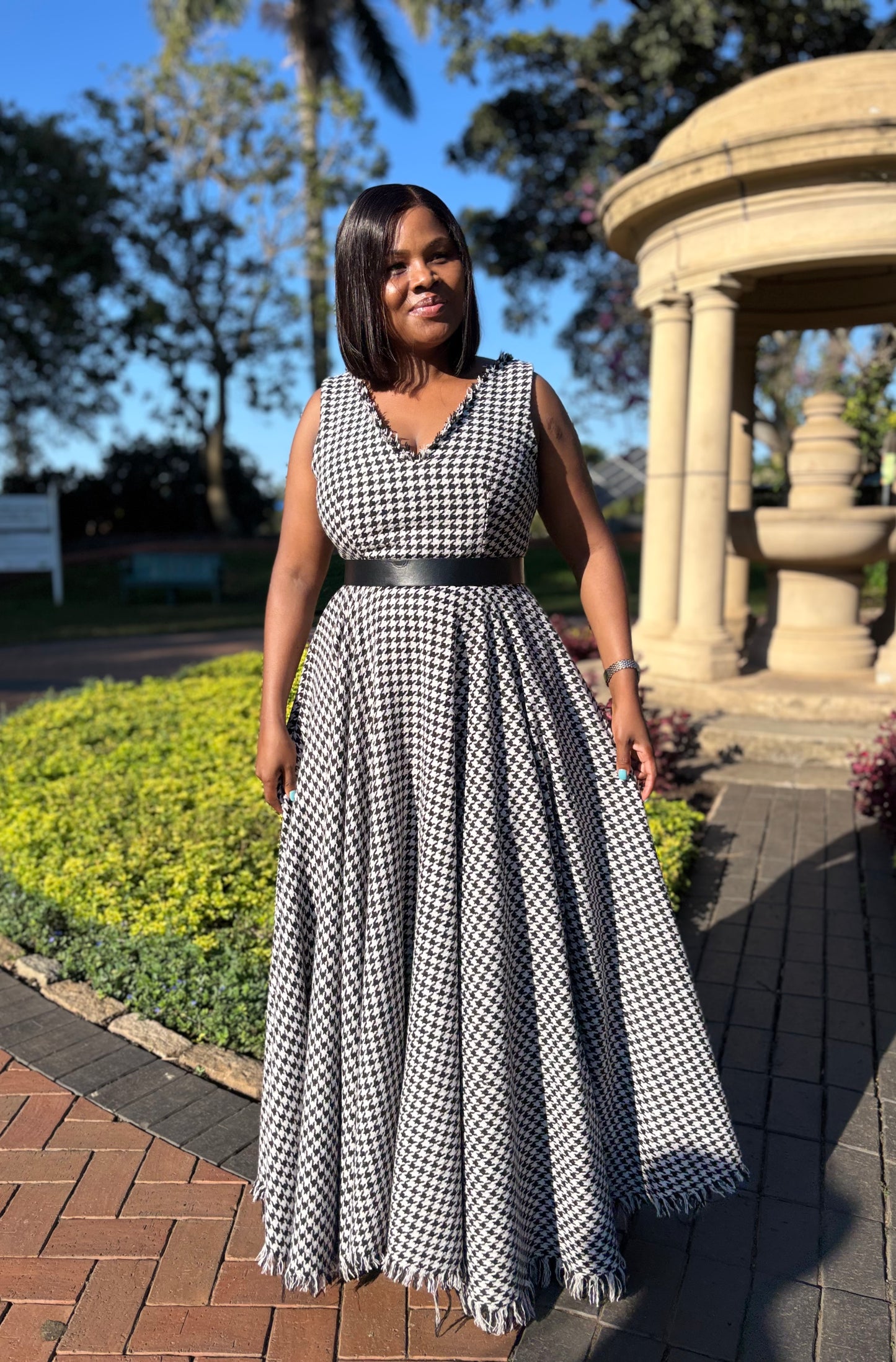 Houndstooth v-neck dress (please allow 7-10 days for completion of order)