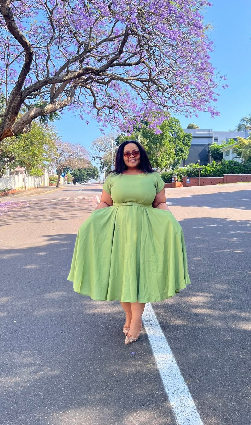 Olive green linen dress (please allow 7-10 days for completion of order)