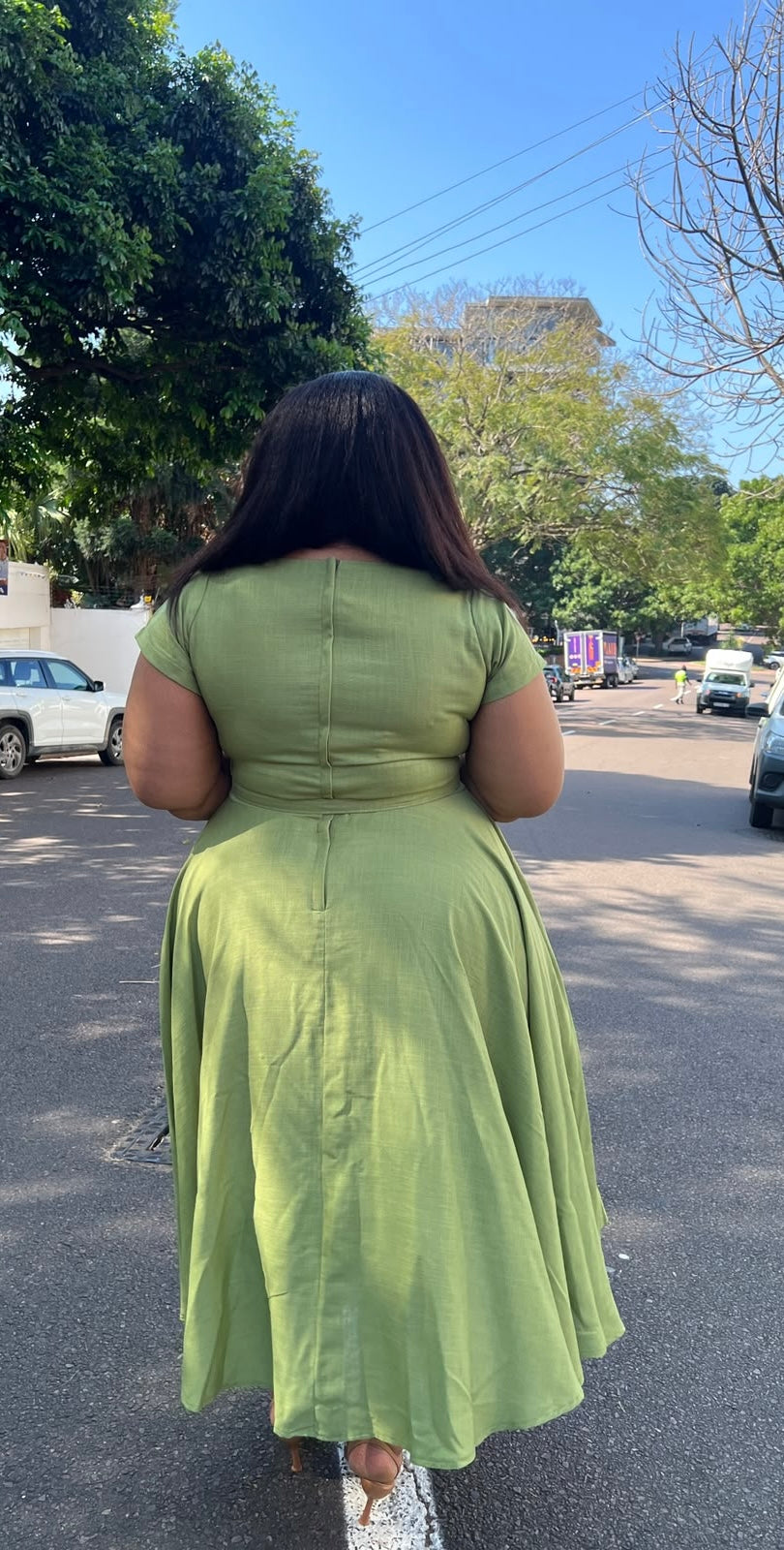 Olive green linen dress (please allow 7-10 days for completion of order)