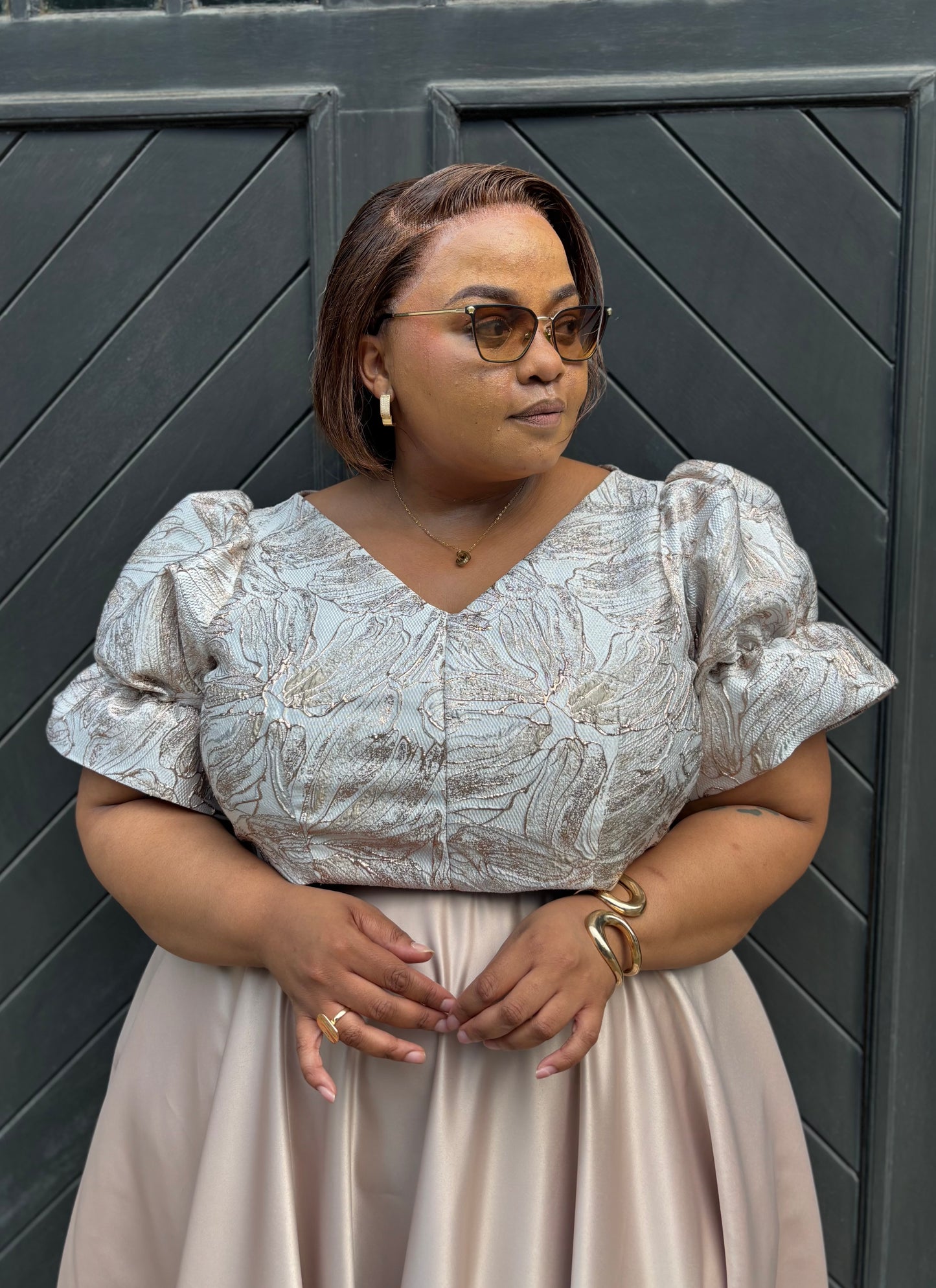 Nude maxi skirt and brocade crop top (please allow 7-10 days for completion of order)