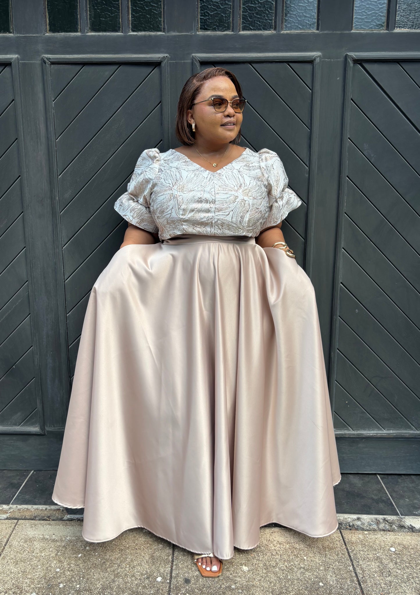 Nude maxi skirt and brocade crop top (please allow 7-10 days for completion of order)