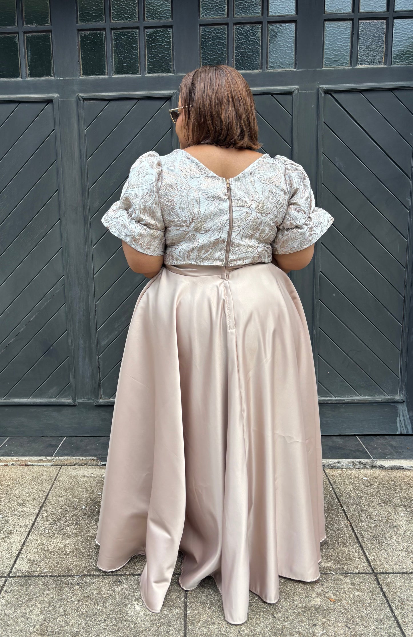 Nude maxi skirt and brocade crop top (please allow 7-10 days for completion of order)
