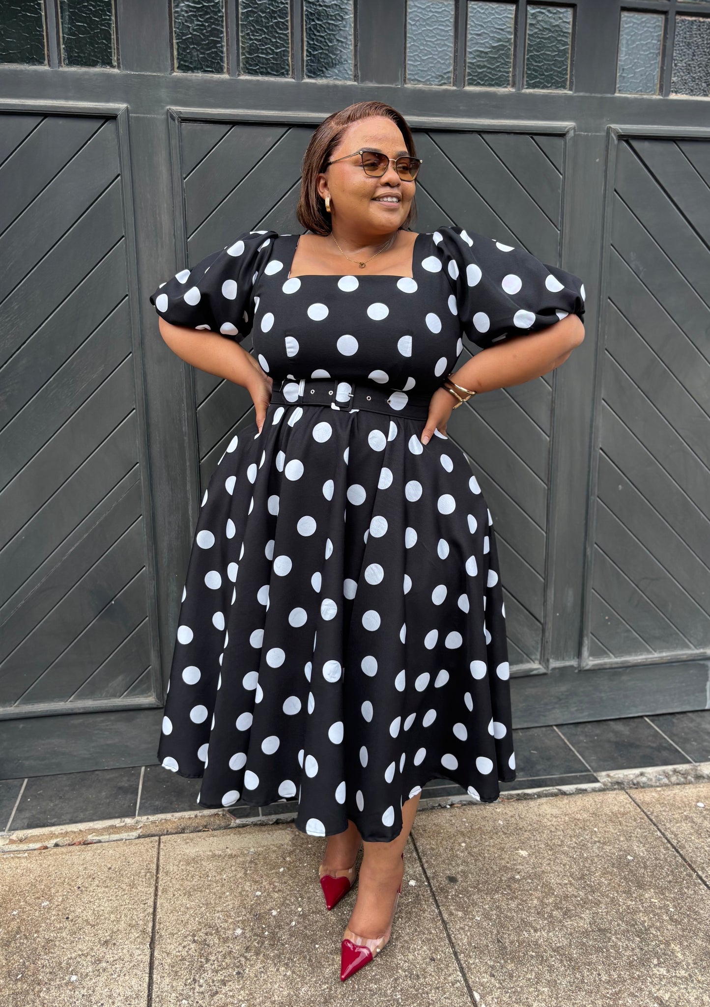 Polka dot dress with belt (please allow 7-10 days for completion of order)