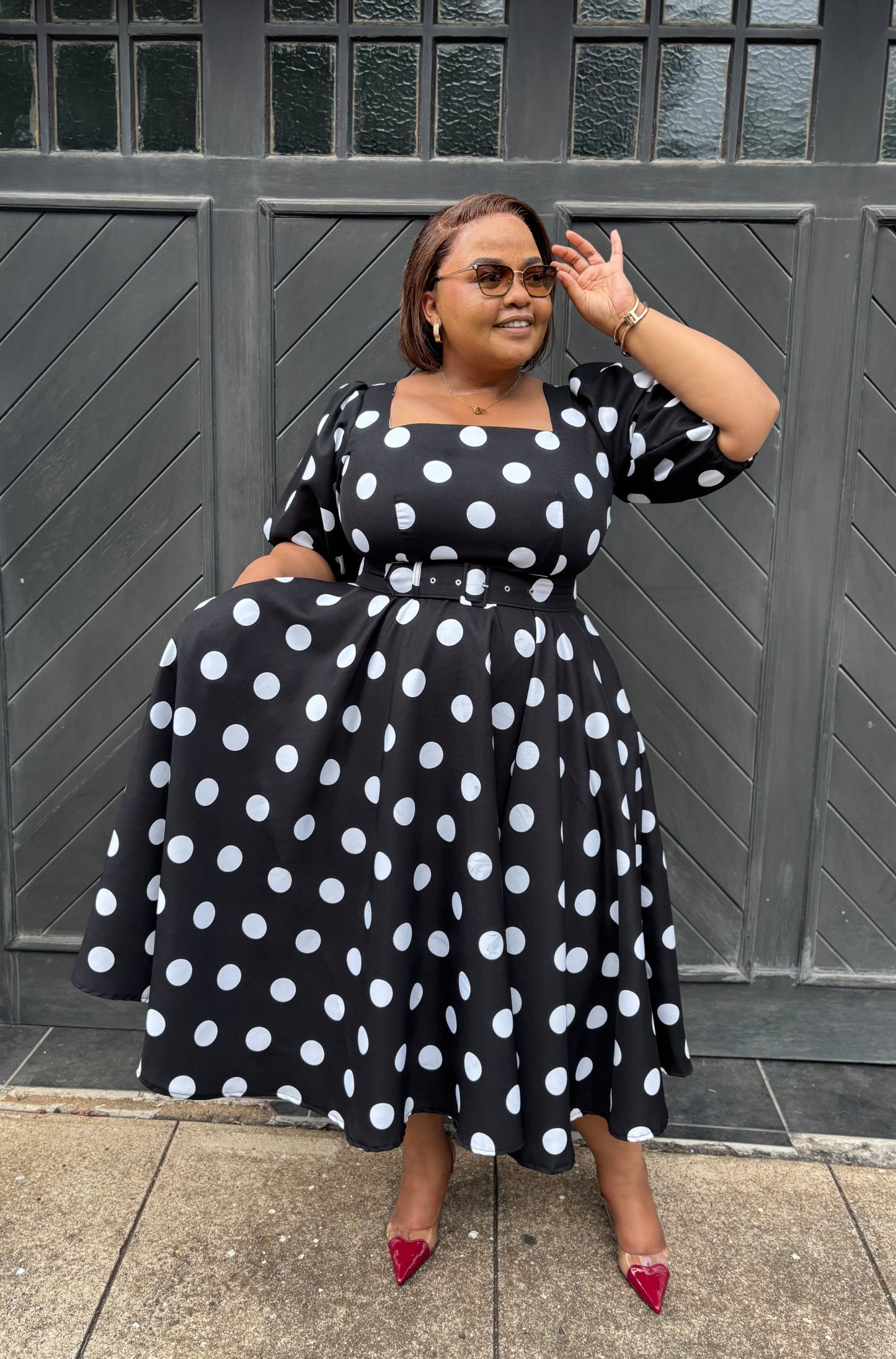 Polka dot dress with belt (please allow 7-10 days for completion of order)