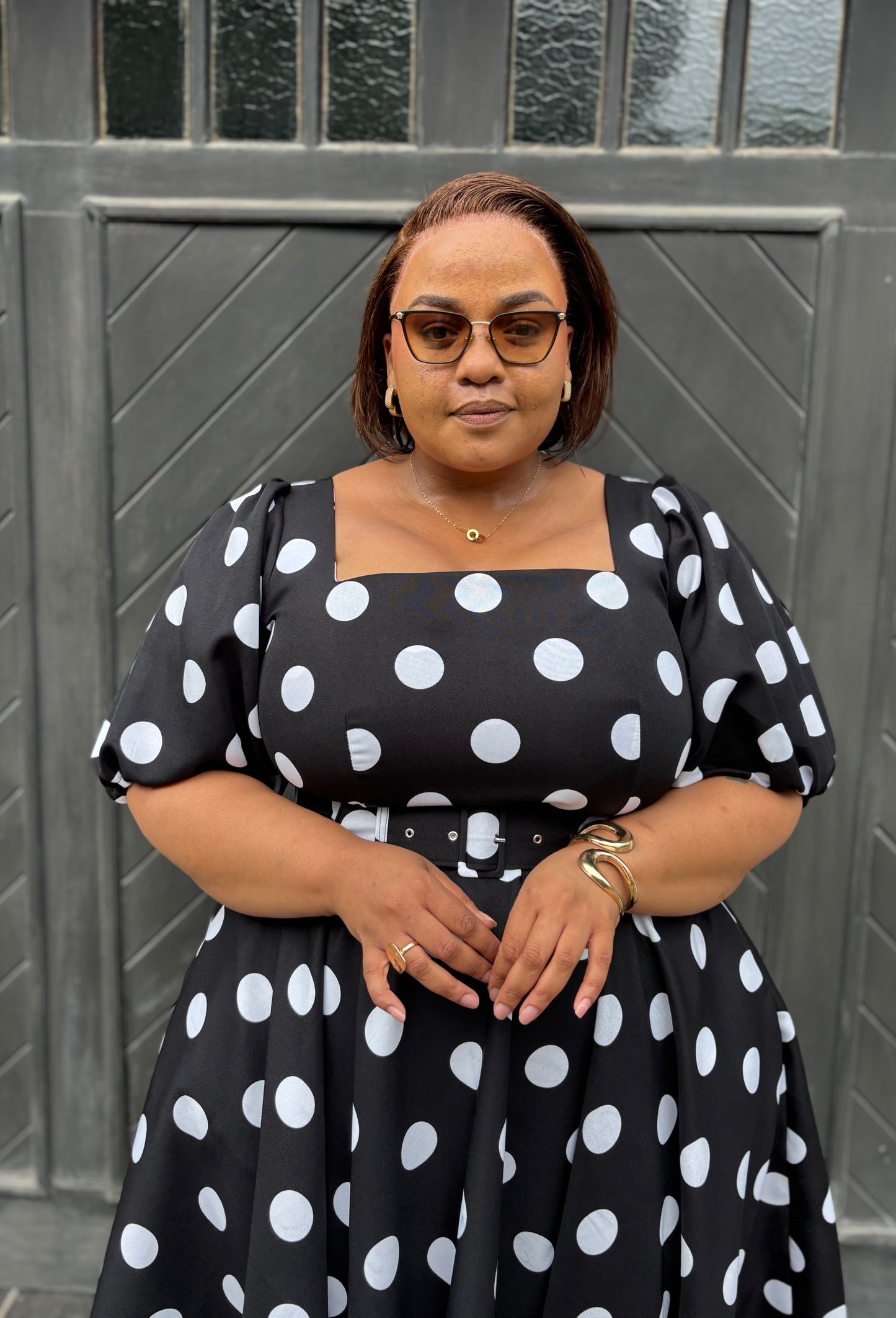 Polka dot dress with belt (please allow 7-10 days for completion of order)
