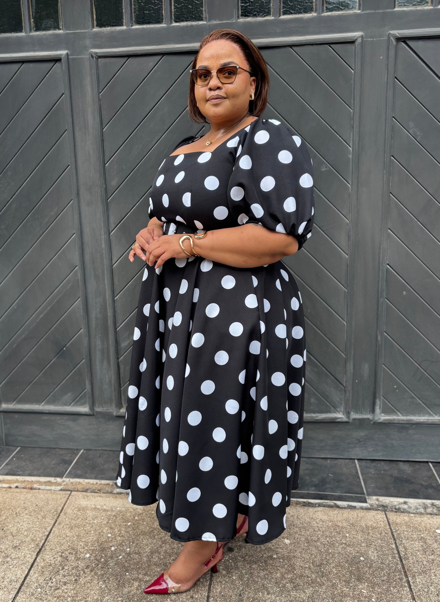 Polka dot dress with belt (please allow 7-10 days for completion of order)