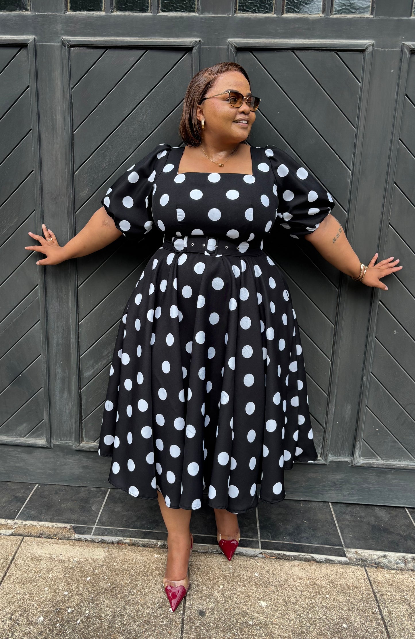 Polka dot dress with belt (please allow 7-10 days for completion of order)
