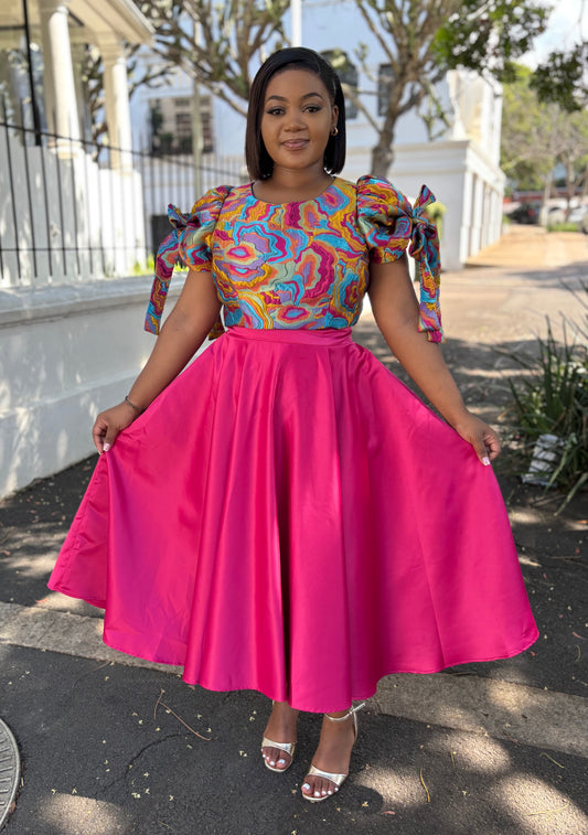 Pink duchess skirt with belt (please allow 7-10 days for completion of order)