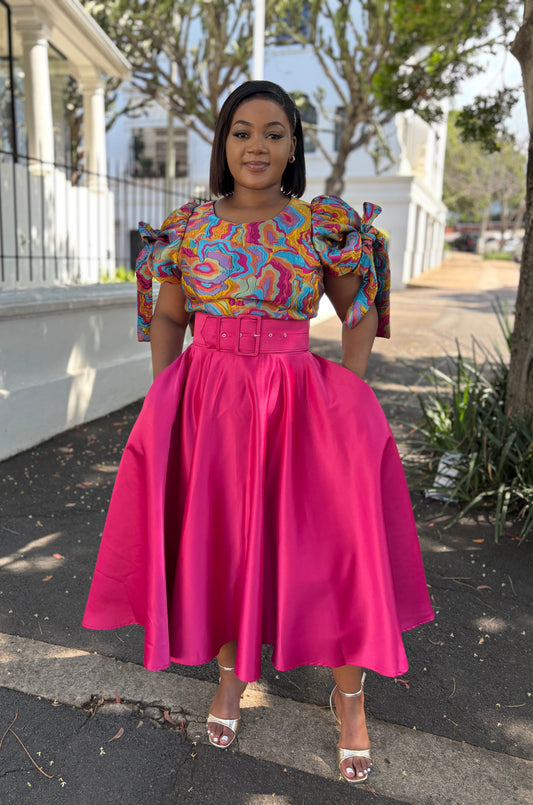 Pink duchess skirt with belt (please allow 7-10 days for completion of order)