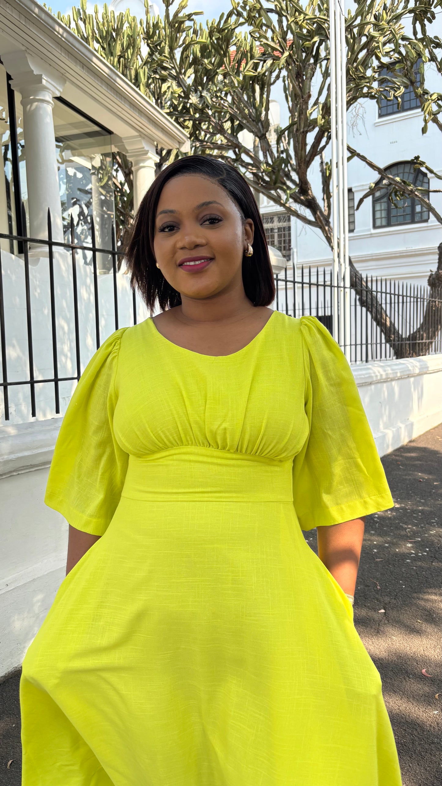 Lime green A line linen dress