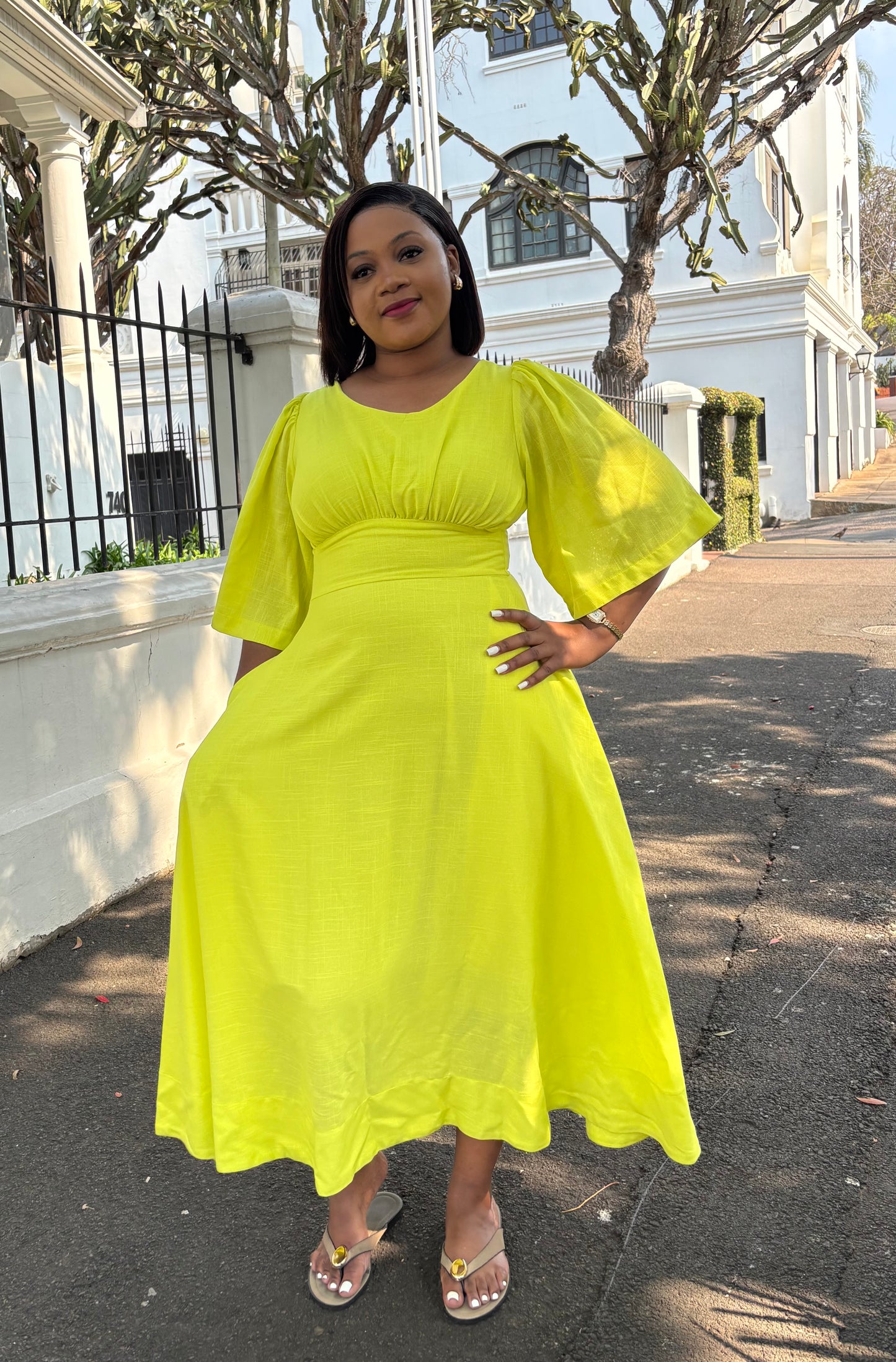 Lime green A line linen dress