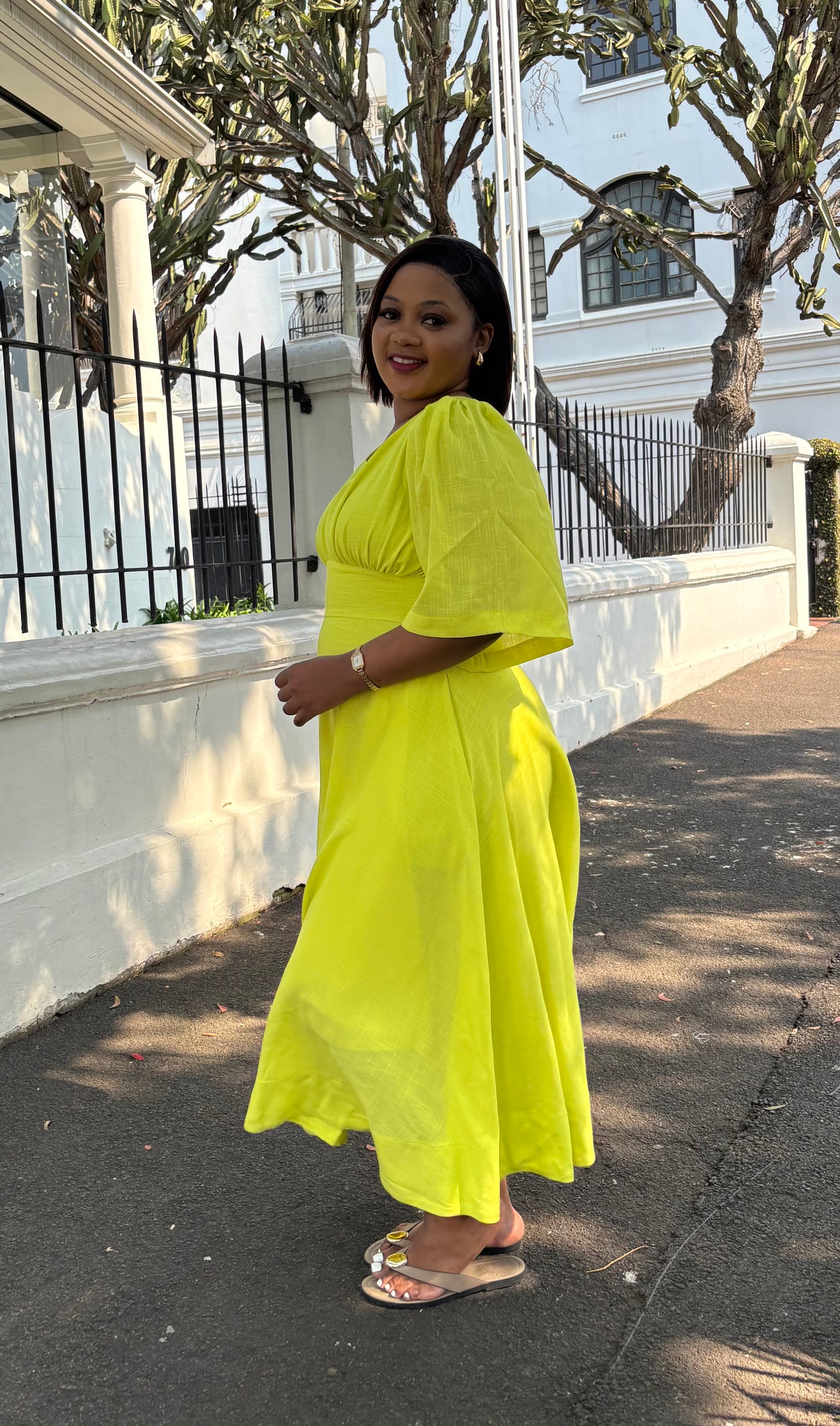 Lime green A line linen dress