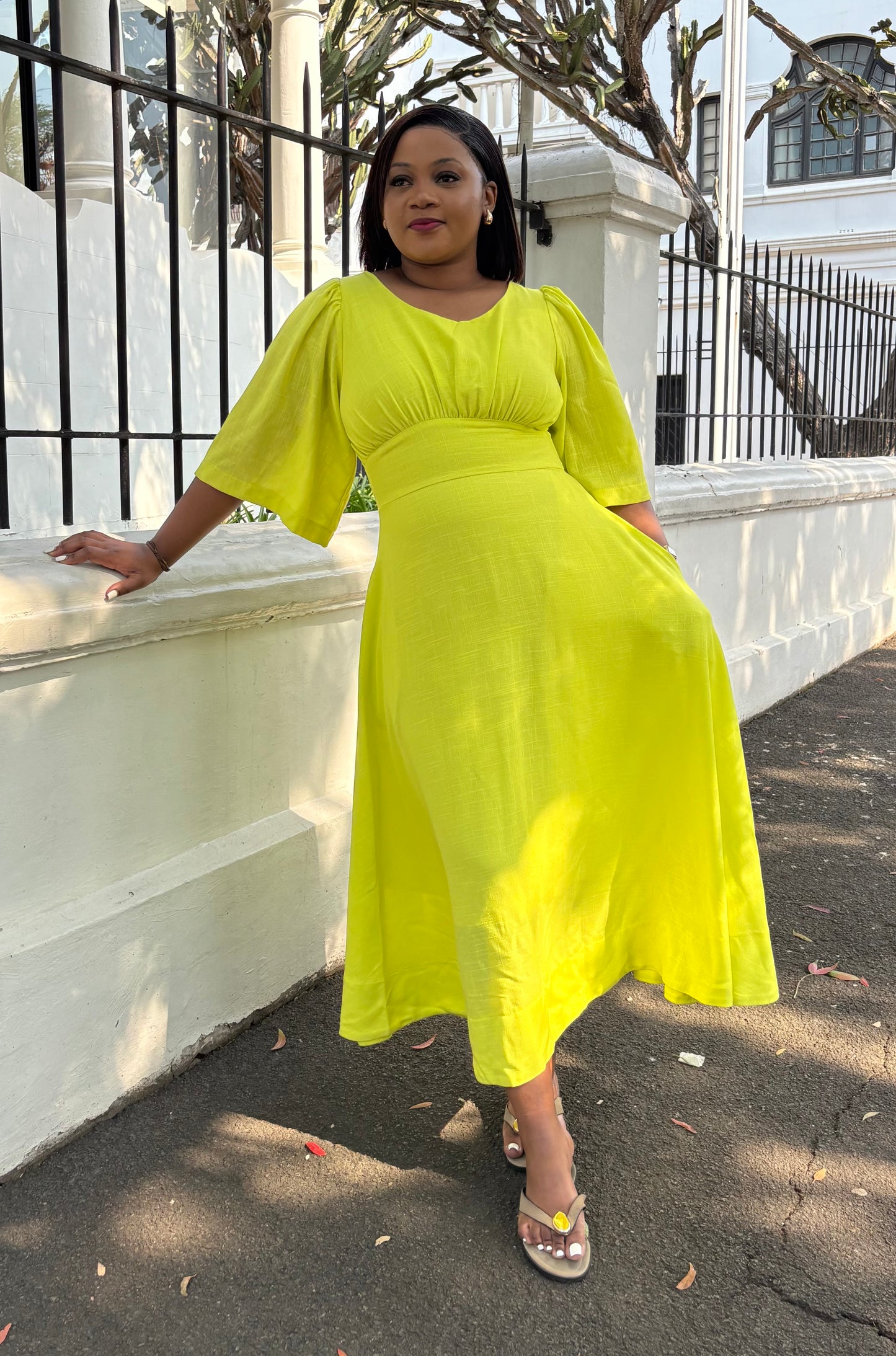 Lime green A line linen dress