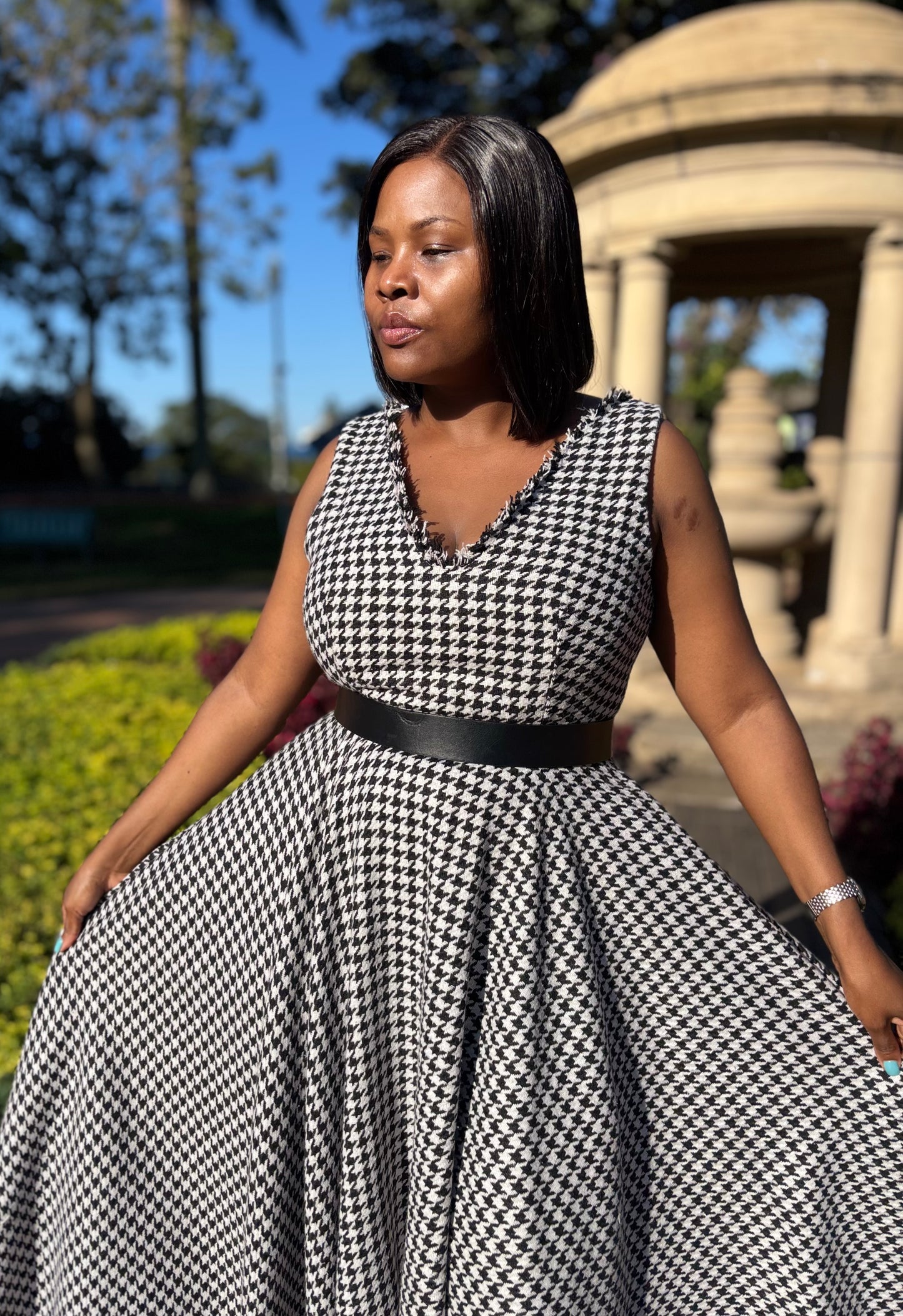 Houndstooth v-neck dress (please allow 7-10 days for completion of order)