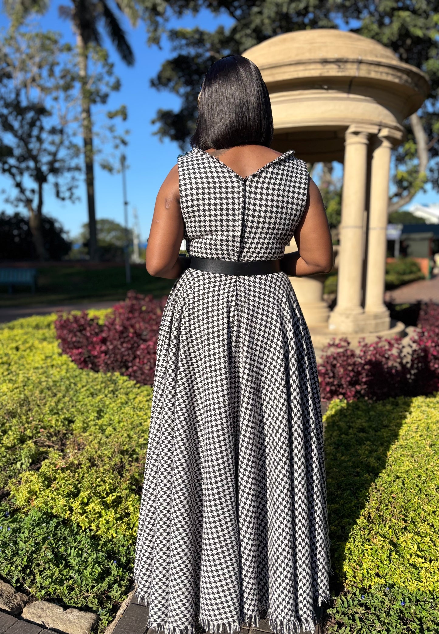 Houndstooth v-neck dress (please allow 7-10 days for completion of order)