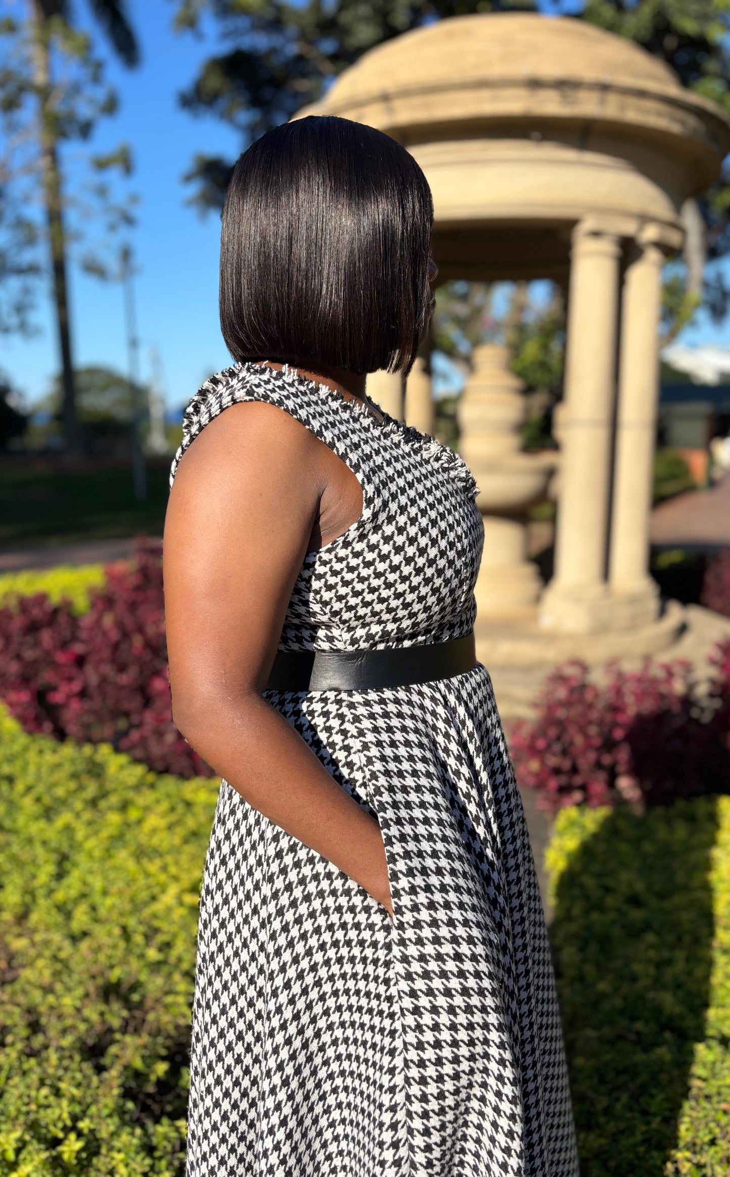 Houndstooth v-neck dress (please allow 7-10 days for completion of order)
