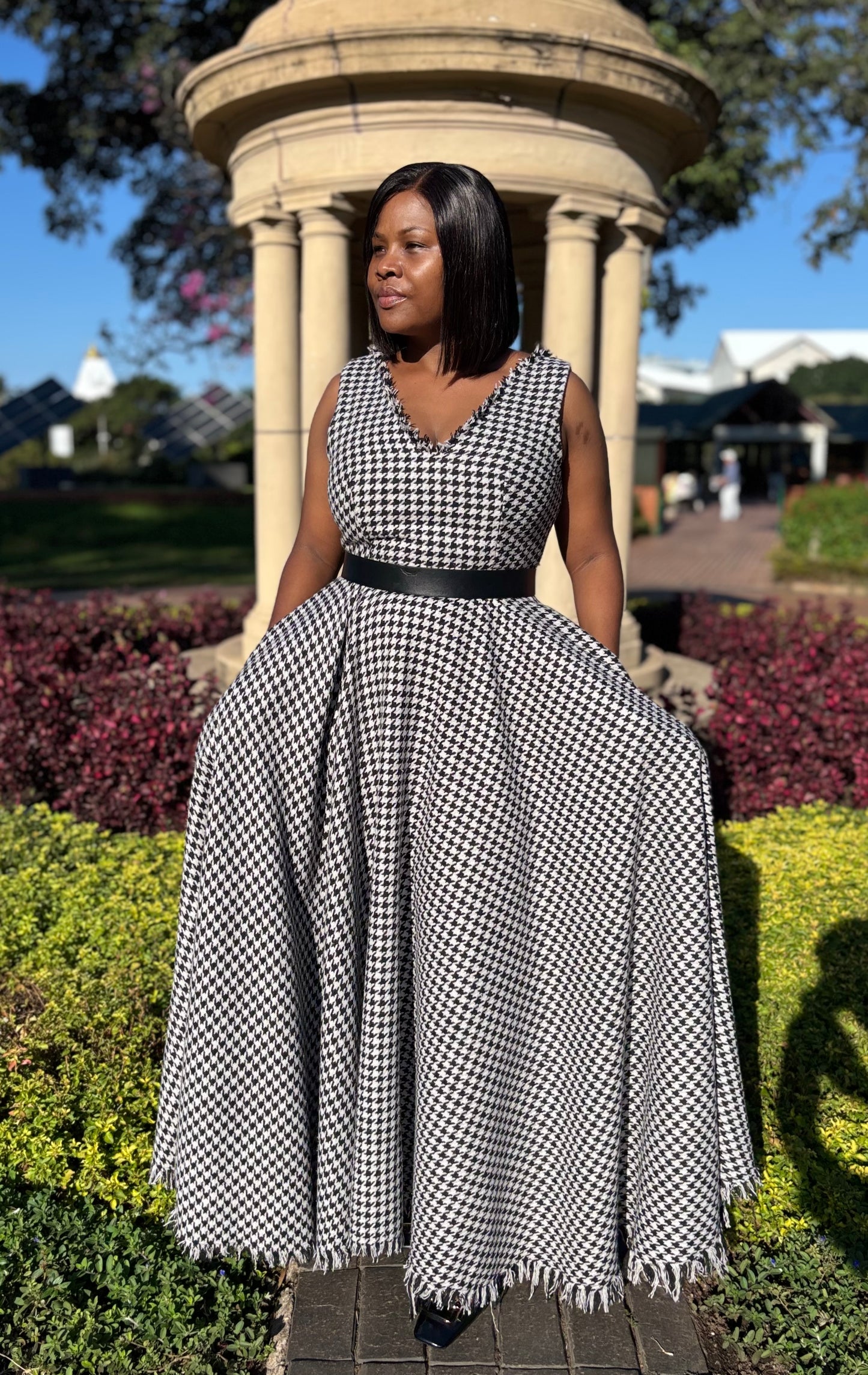Houndstooth v-neck dress (please allow 7-10 days for completion of order)
